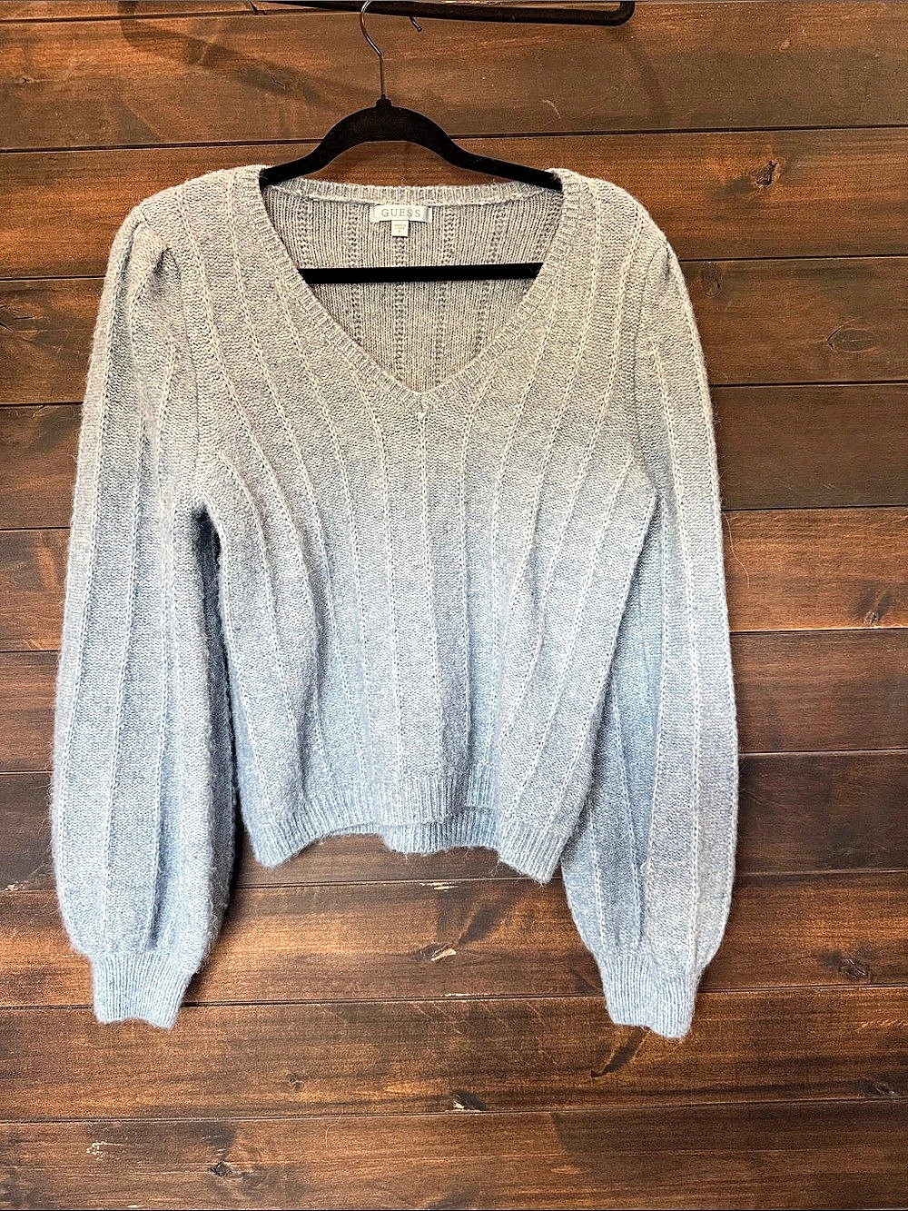 GUESS Madeline Textured V-Neck Sweater Gray Sweater